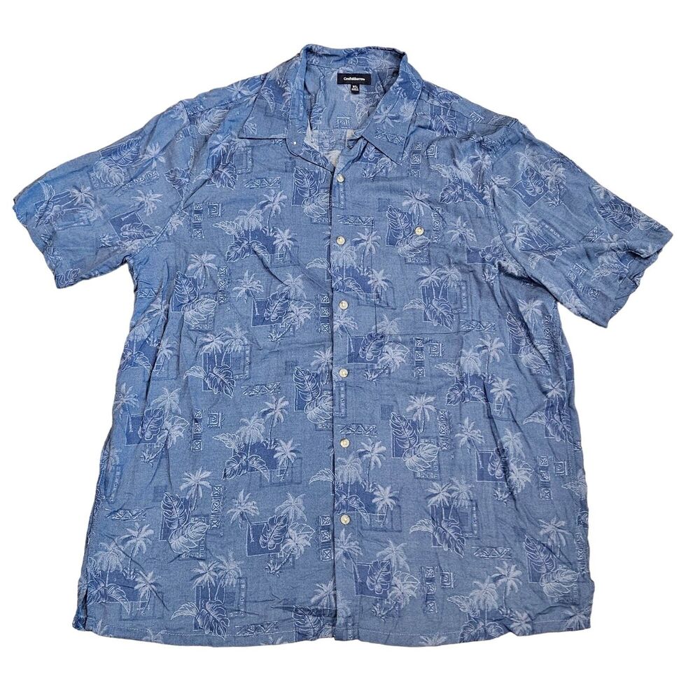 Croft & Barrow Men's Blue Short Sleeve Button Down Hawaiian Shirt Size XL